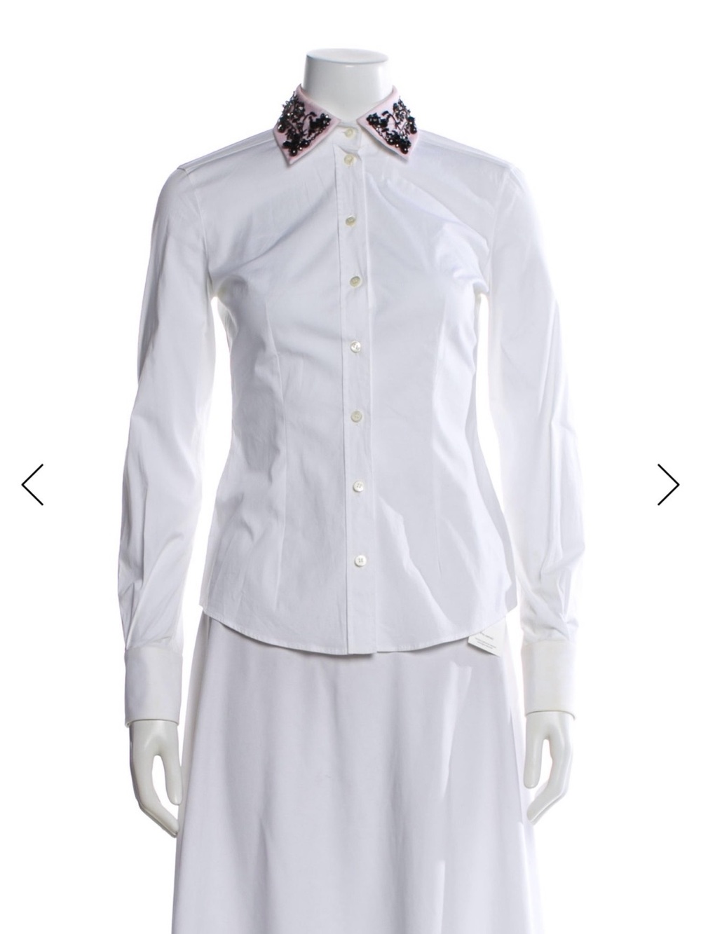 Dolce & Gabbana White Button-Down Shirt with Pink Embellished Collar